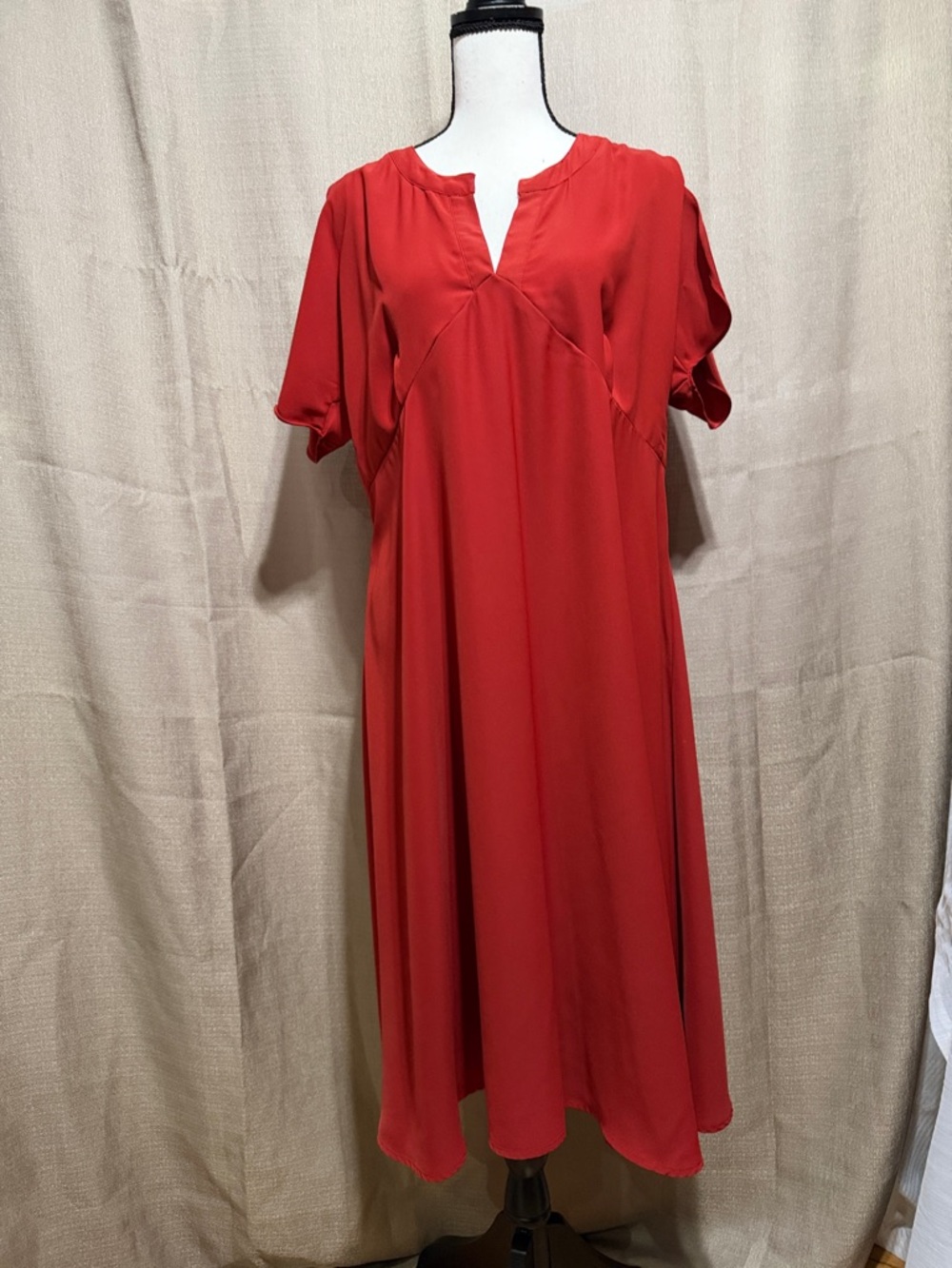 Banana Republic Red Split-Neck Short Sleeve Midi Dress